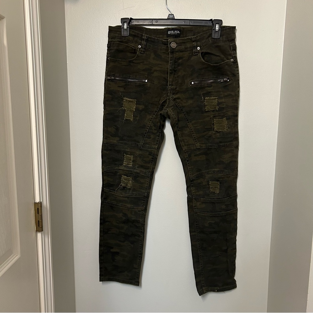 CJ Black Mens Jeans 34x30 Skinny Flex Premier Denim Distrested Olive Green Camo‎